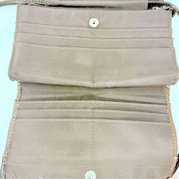 Fossil Brown Leather Exposed Stitch Trifold Crossbody Organizer Wallet Mini Bag - Picture 13 of 16